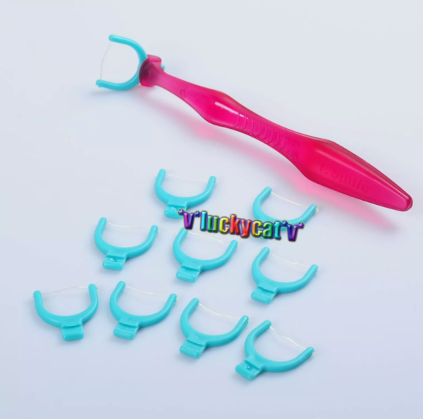 Dental 1 Flosser Floss Handle Holder + 50 Disposable Heads Tooth Oral Clean 1Set